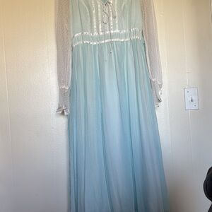 Gunne Sax Light Blue and White Maxi Dress